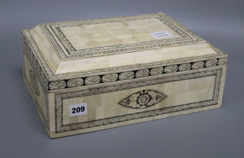 An Eastern bone veneered casket, length 33.5cm